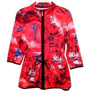 Asian Inspired  Cotton Knit Zip Top Cinched Waist Wearable Art Women Size L